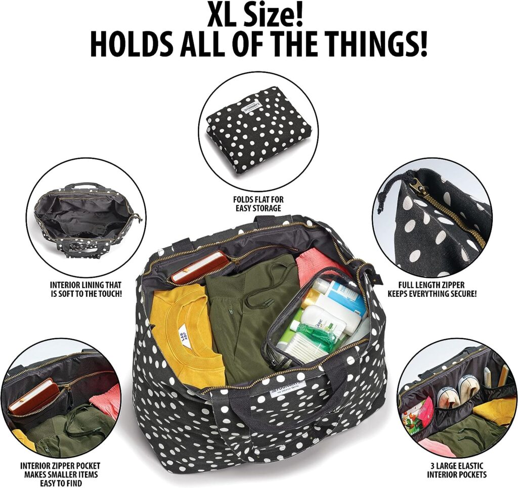 Foundry by Fit + Fresh, All The Things Tote Bag, Luggage, Travel Duffle Bag, Weekender Bags for women, and Beach Bag, BW Dot extra large