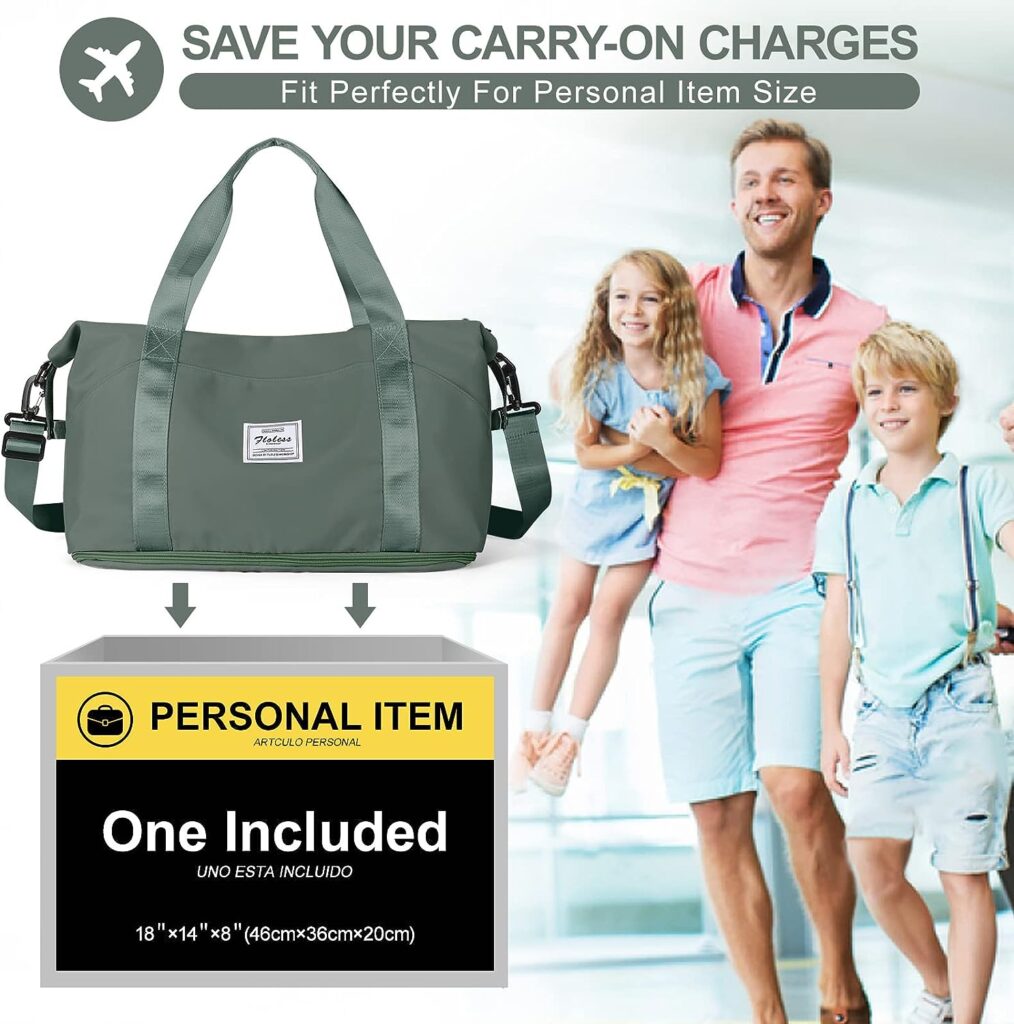 Travel Bag,Waterproof Duffel Gym Tote Bag,Weekender Carry On Overnight Bags for Women with Trolley Sleeve Wet Pocket,Travel Duffel Bags Hospital Bag,Green