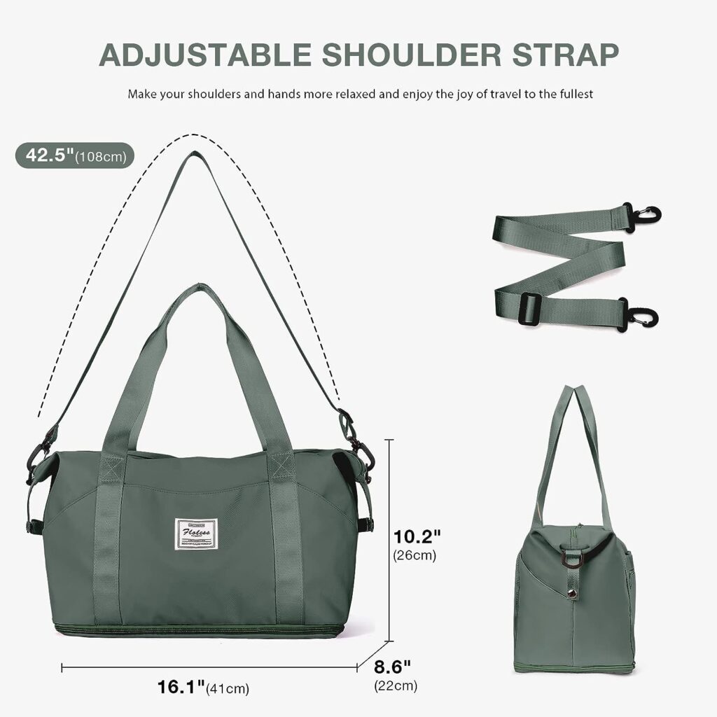 Travel Bag,Waterproof Duffel Gym Tote Bag,Weekender Carry On Overnight Bags for Women with Trolley Sleeve Wet Pocket,Travel Duffel Bags Hospital Bag,Green